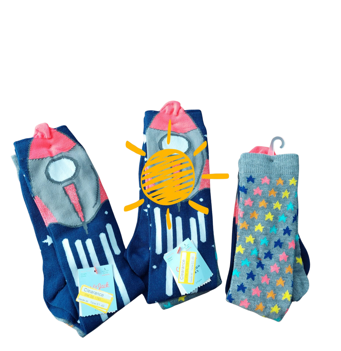 Calcetas largas – Cohetes & Estrellitas (2 pares) Para niña/niño (unisex).