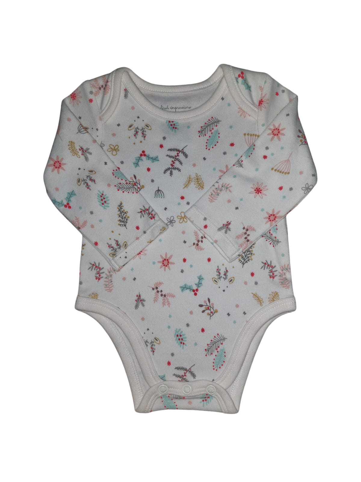 Body Manga Larga Estampado Floral – First Impressions (Talla 3 meses)