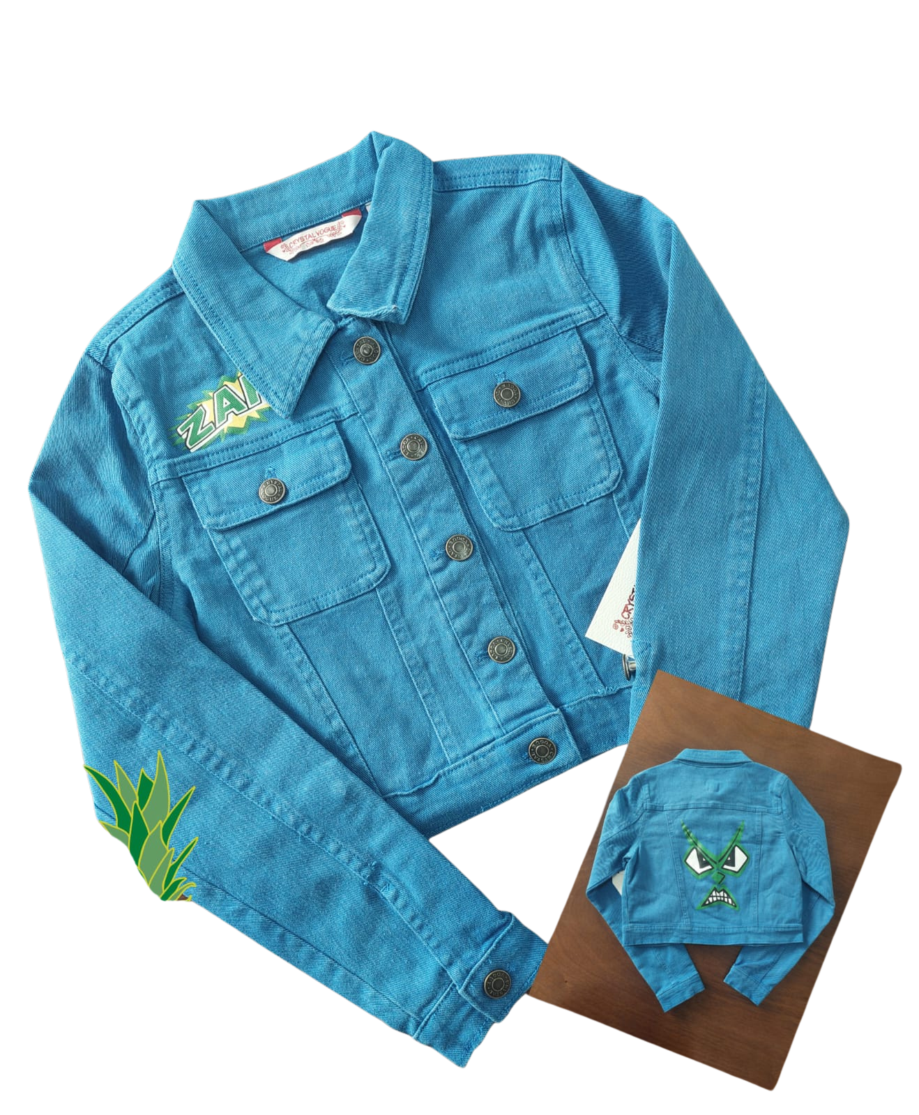 chaqueta denim turquesa con parches – crystal vogue (talla 12-14 años)