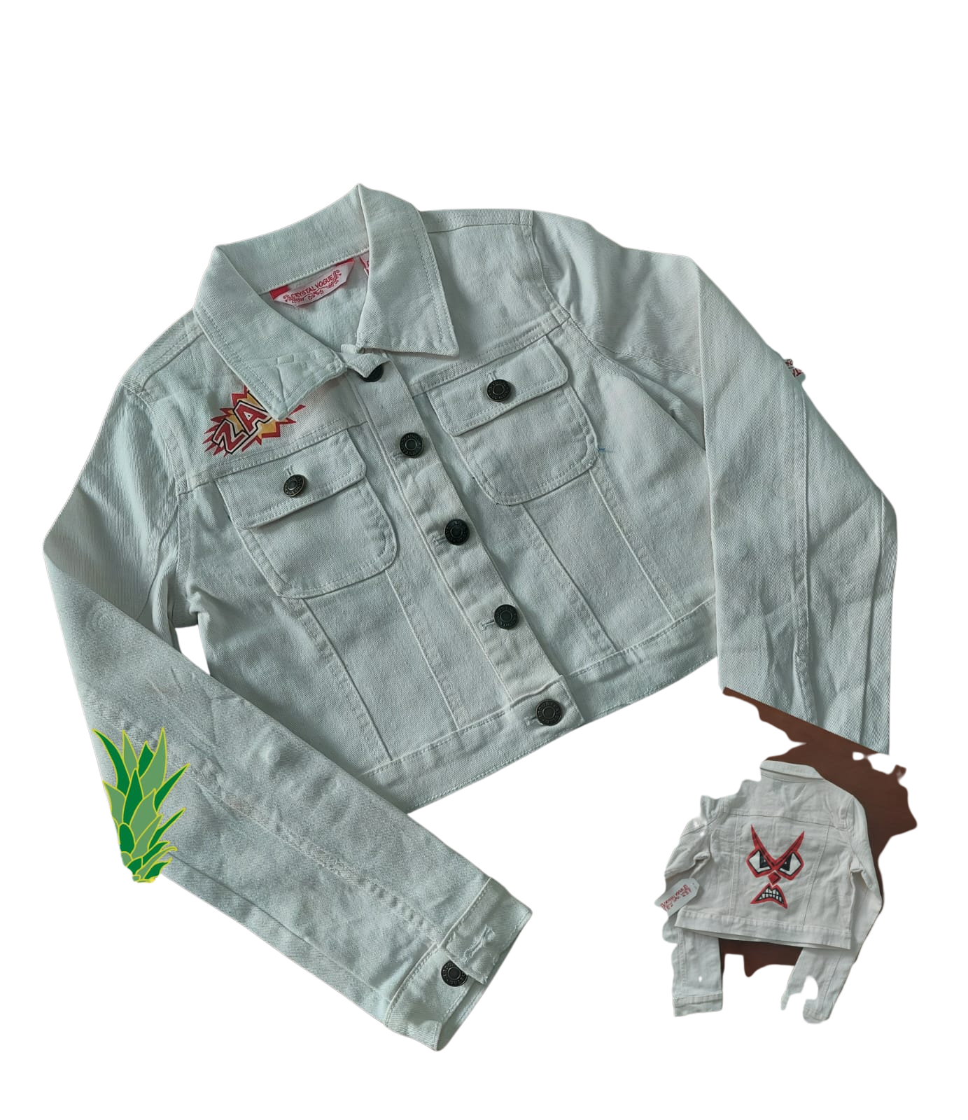 chaqueta denim blanca con parches – crystal vogue (talla 8-10 años)
