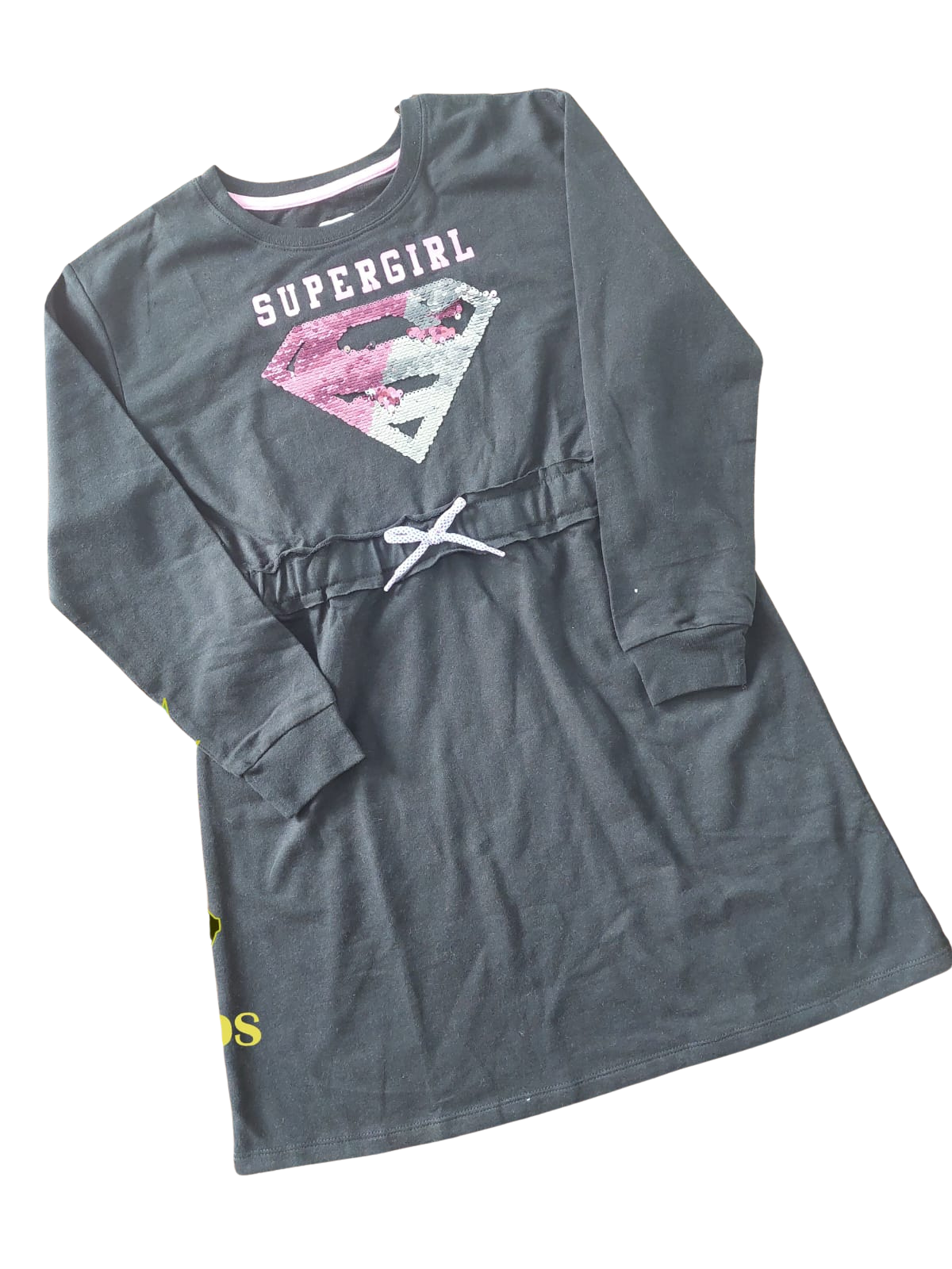 vestido jersey “supergirl” con lentejuelas reversibles – talla xl (10-12 años)