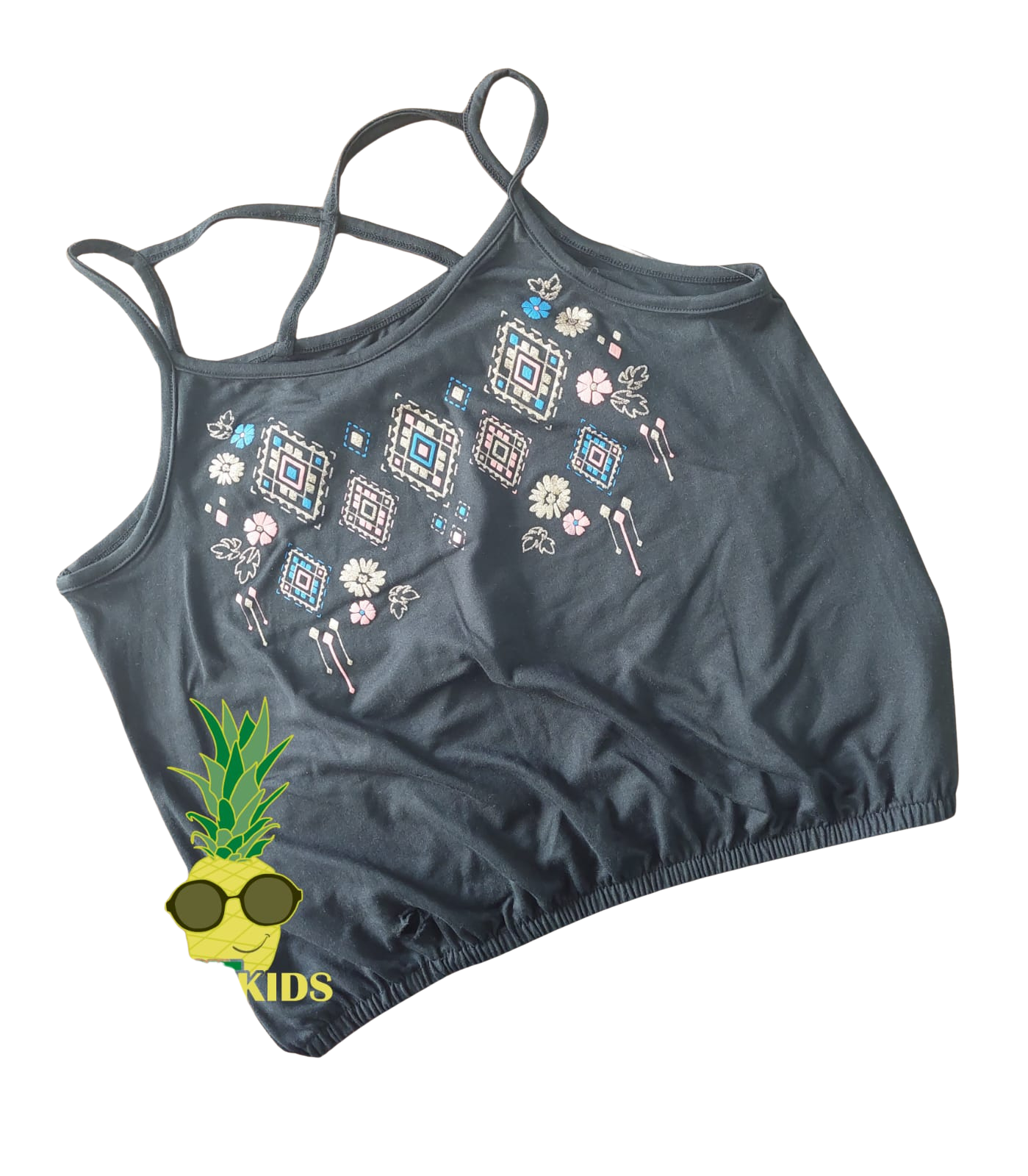 top crop boho negro – talla L (14–16) – NIÑA