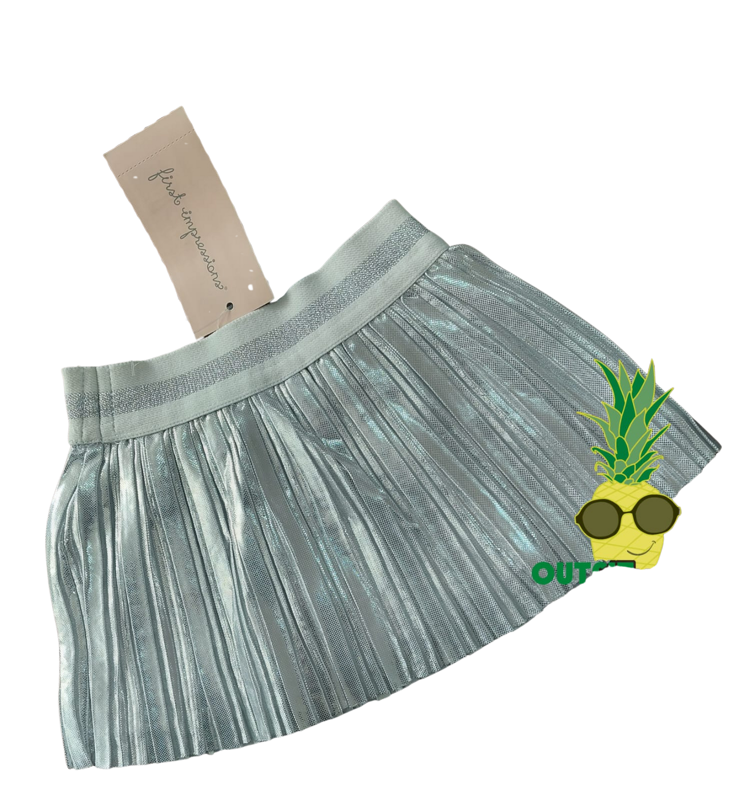 First Impressions – Faldita plisada metálica – NIÑA (0–3 meses)