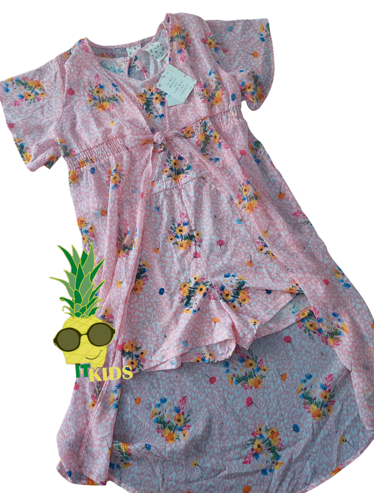 BELLE du JOUA – Set floral 2 piezas (kimono high-low + short) – NIÑA (XL 8–10)