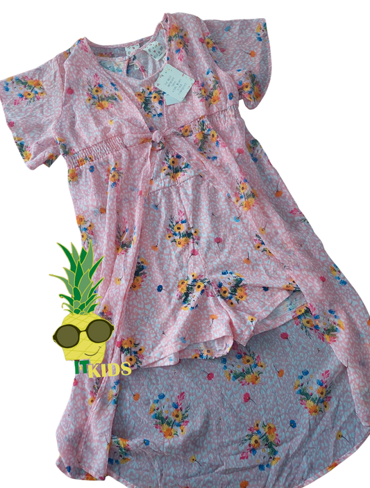 BELLE du JOUA – Set floral 2 piezas (kimono high-low + short) – NIÑA (XL 8–10)