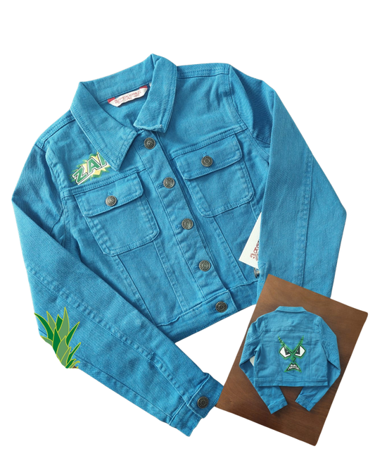 chaqueta denim turquesa con parches – crystal vogue (talla 12-14 años)