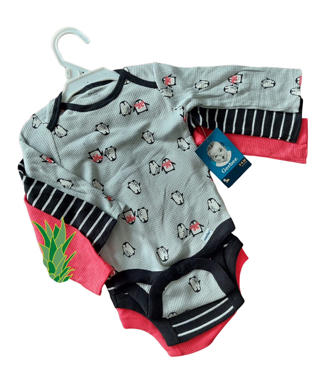 set de 3 bodys térmicos manga larga – gerber (talla 3-6 meses)
