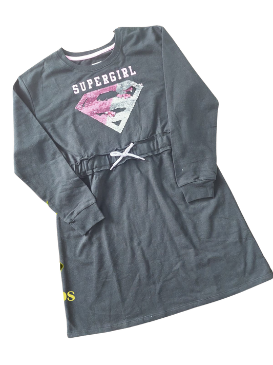 vestido jersey “supergirl” con lentejuelas reversibles – talla xl (10-12 años)